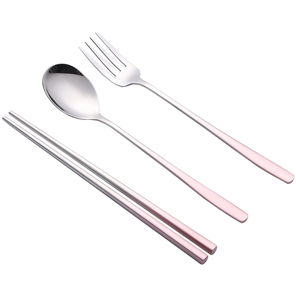 

Free Sample Stainless Steel Fork Spoon Chopsticks 3 Pieces Suit Set for Single Person