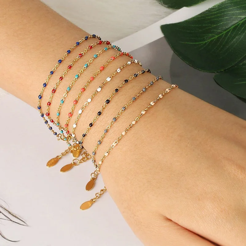 

Vintage Bohemian New Stainless Steel Colorful Rice Beads Chain Bracelet Simple Fashion Adjustable Women Bracelet 1PC