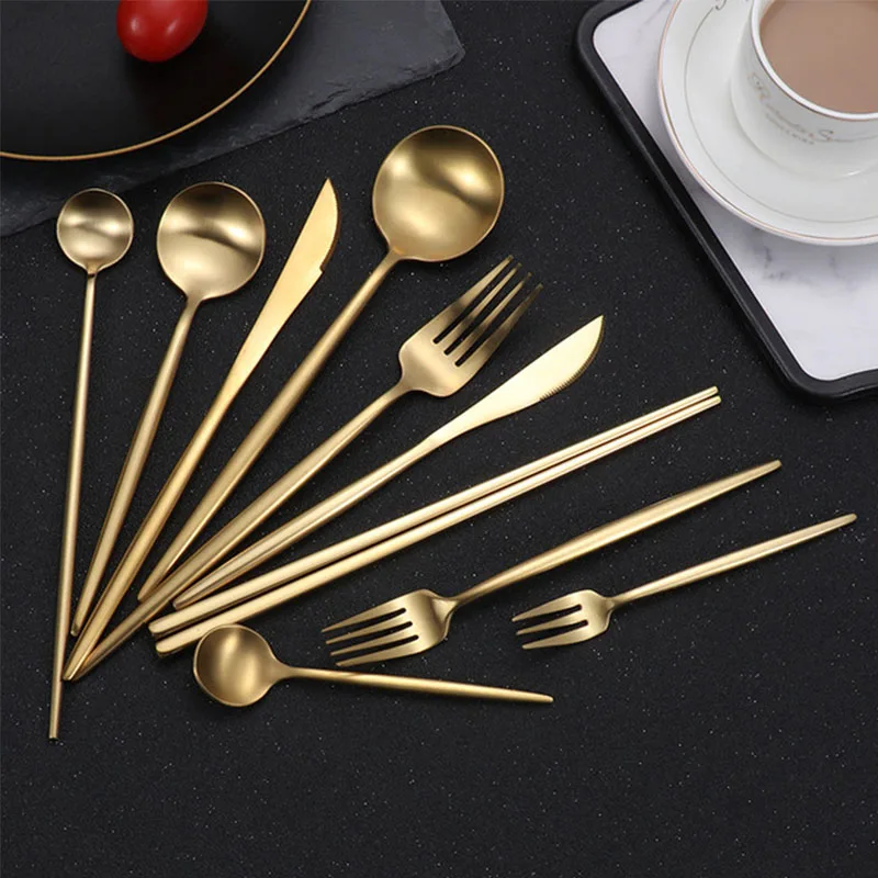 

Bulk Hotel Reusable Stainless Steel Flatware Sets Spoon Fork Knife Set Restaurant Wedding Gold Cutlery Set, More than 10colors for selection