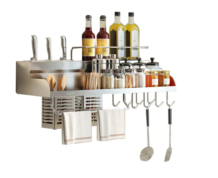 

hot sale multifunctional wall mounted 304 stainless steel kitchen organizer with knifes holder, Silver