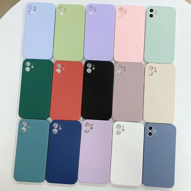 

New Design For iPhone 12 11 Pro Max XS XR Matte Square Case Lens Protective Soft Skin feeling Silicone TPU Phone Case, 14 color