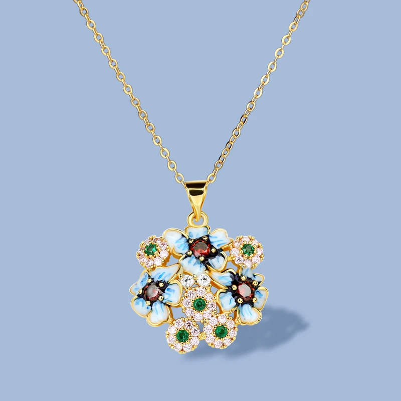 

Fashion Jewelry KYNL0326 Flower Shape 18K Golg Enamel Necklaces Jewelry For Women, Gold