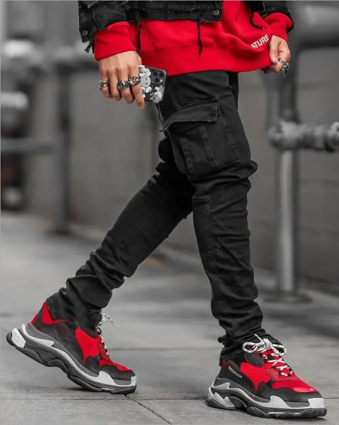 

Hot Sale Men Jeans Pantshigh Street Trousers Skinny Ripped Men Stacked Denim Pants