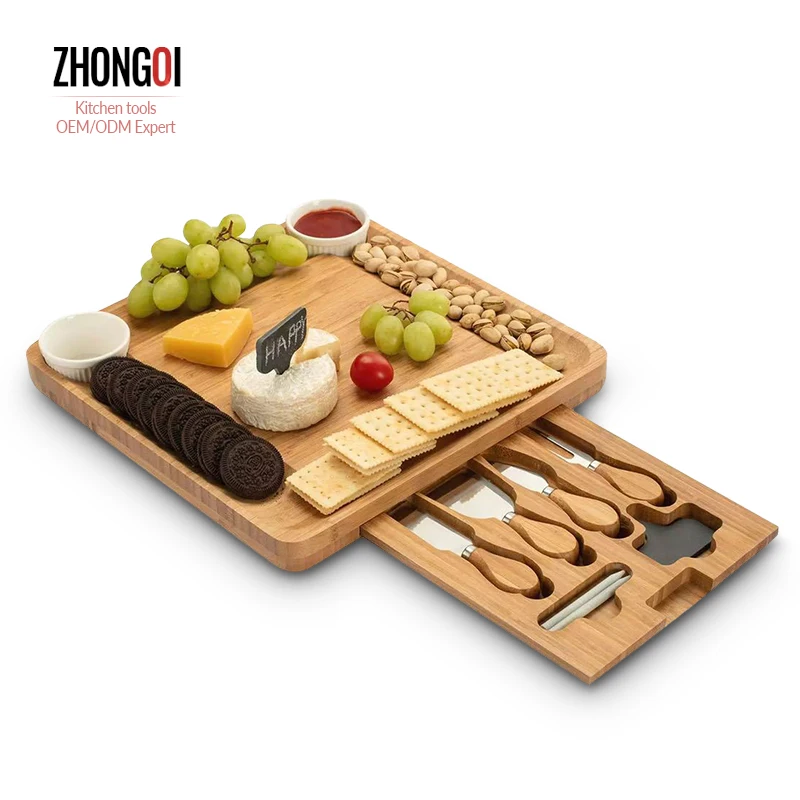 

Eco-friendly Four Piece Cutter Box Set One Sides Bamboo Cheese Board Cutting Board/