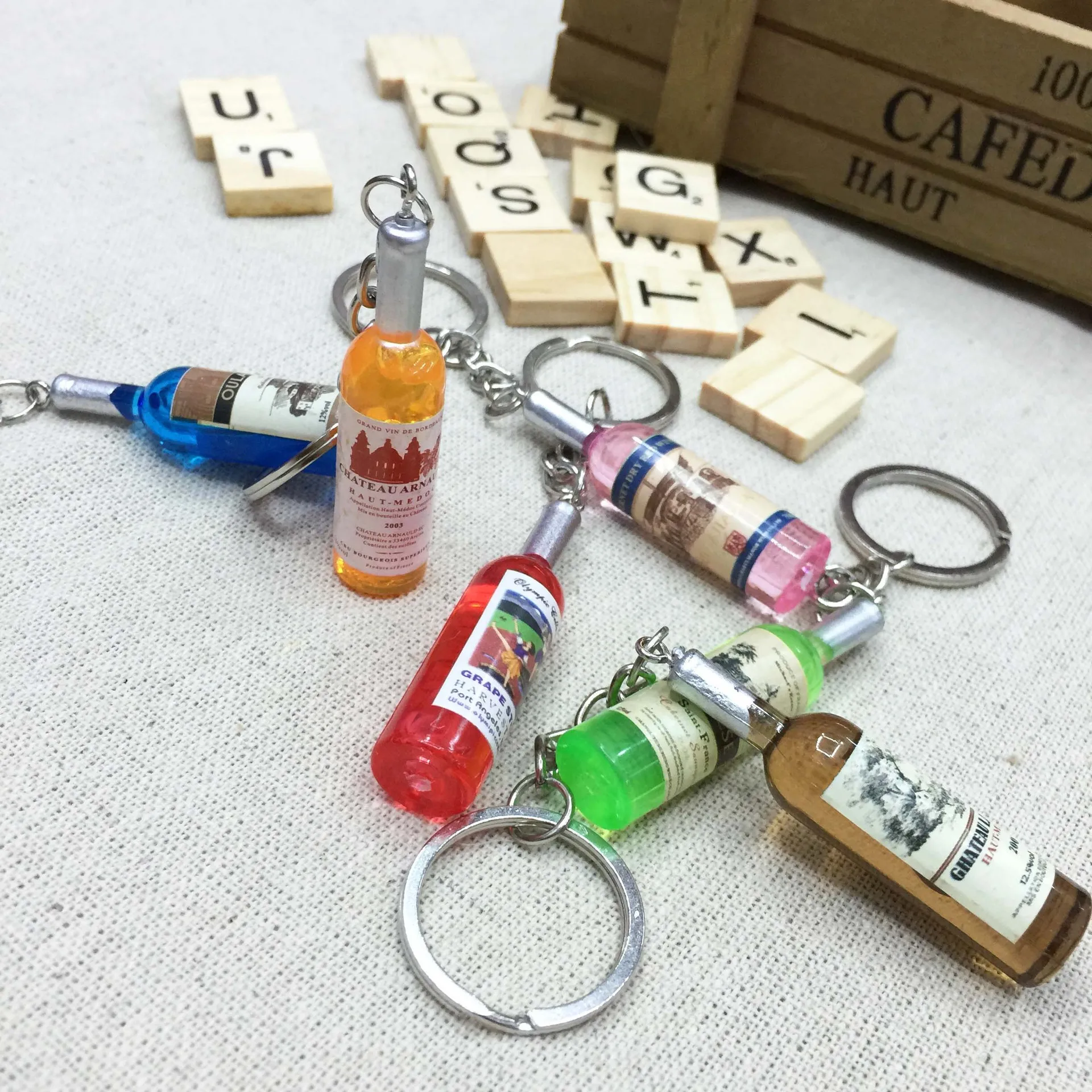 Acrylic Beer Wine Bottle Keychain Various Car Bag Key Ring Pendant Accessry G IR 