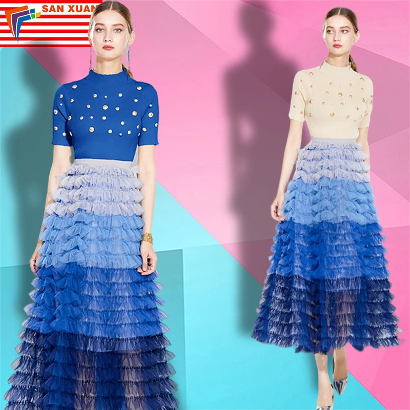 

Spot 2022 new ladies clog wholesale heavy industry beaded small sweater + ladies French retro cake lady dresses women, Picture