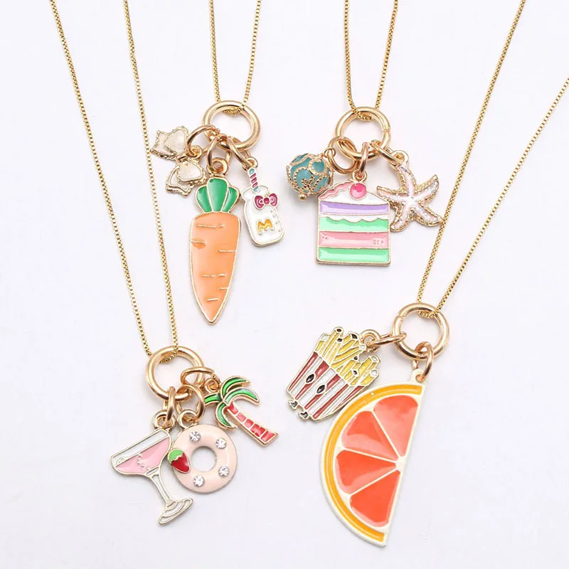 

In stock handmade fruit pendant long chain kids jewelry little girls necklace, As picture show
