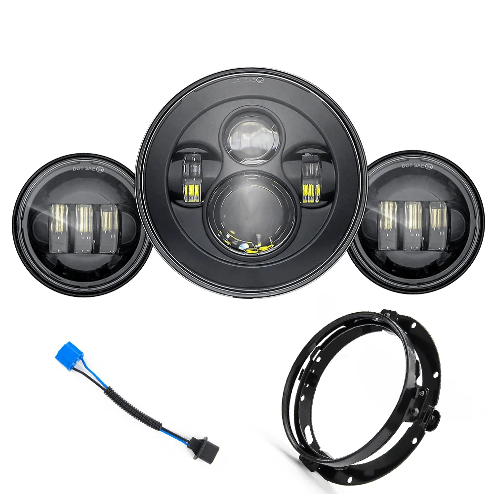 

Motorcycle with Bracket Full Set of 4.5 Inch LED Fog Lights + 7 Inch Round LED Headlights