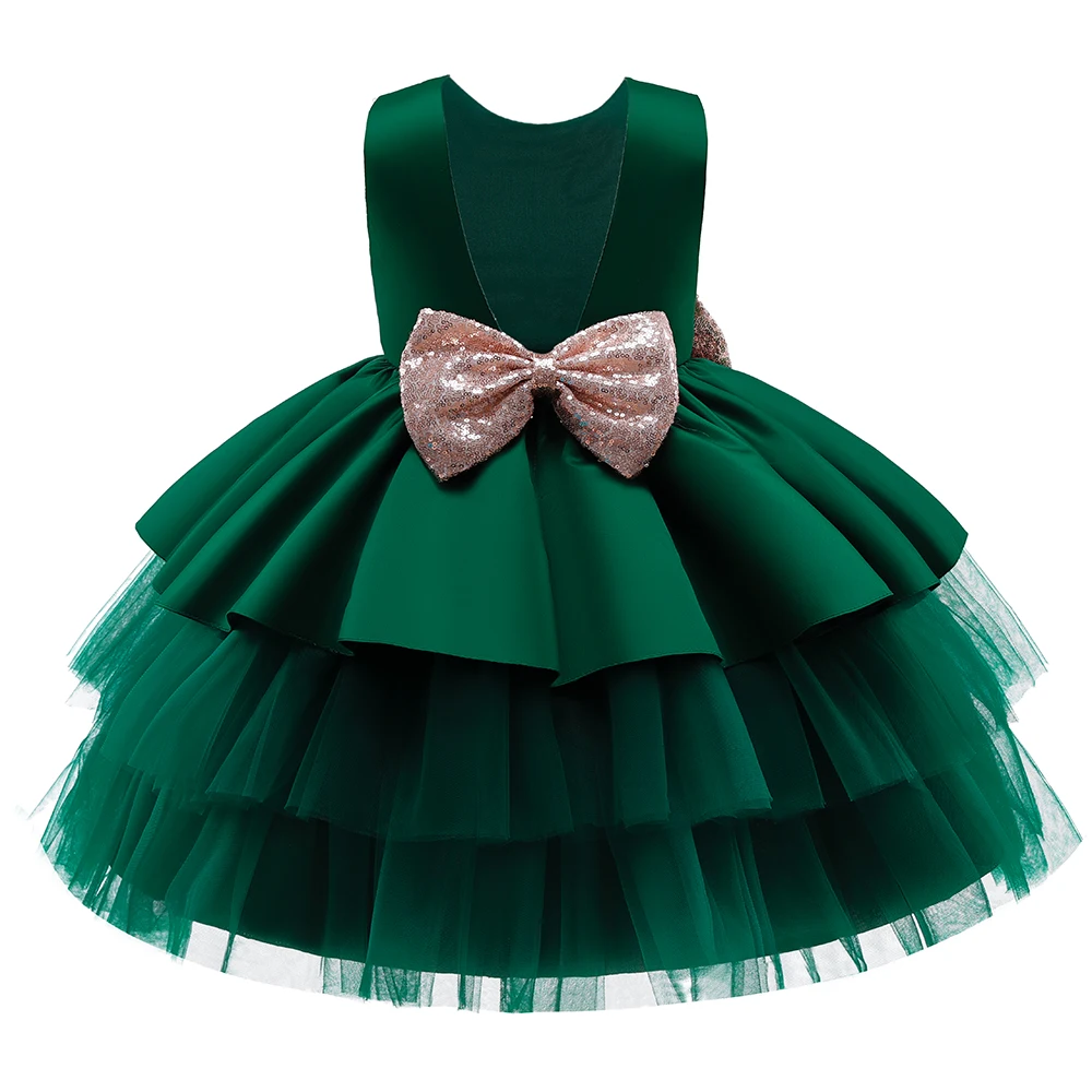 

MQATZ Wholesale Kids Beautiful Big Bow Dresses Little Girl Wedding Party Dress Evening Ball Gown, Pink,blue,red,green