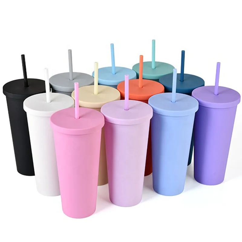 

2022 Double Wall Plastic 22oz Straight Skinny Sublimation BlanksTumblers Cups With Lids and Straws, Customized