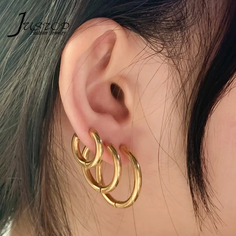 

Simple Jewelry Circle Shape Gold Plated Different Size Hoop Earrings Stainless Steel