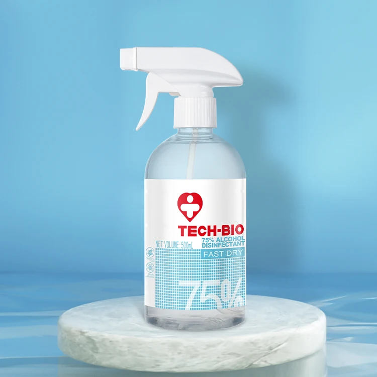 

Hot Sale Professional Lower Price 75% Alcohol liquid Waterless Disinfectant TECH-BIO surfac disinfect spray, Transparent