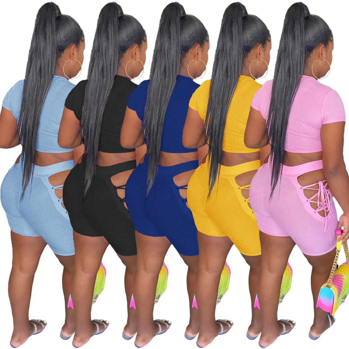 

RUIYI Wholesale short summer two piece skirt set Fashion womens two piece casual sets, Solid pure color