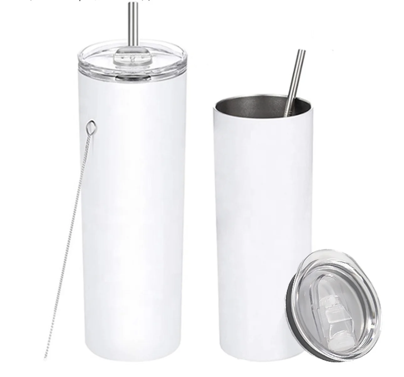 

20oz White Double Wall Stainless Steel Vacuum straight Sublimation Blanks Skinny Tumbler Cup with Metal Straws