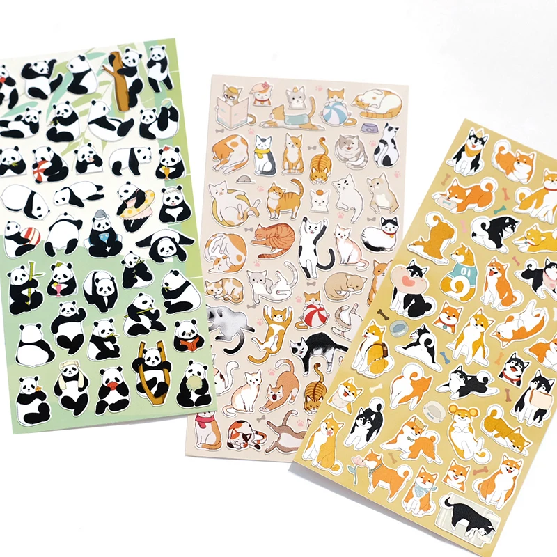 Nekoni PVC Animal Sticker Sheet Penguin Puppy Dog Cat Kitty Panda Stickers Decal For Scrapbooking Stickers