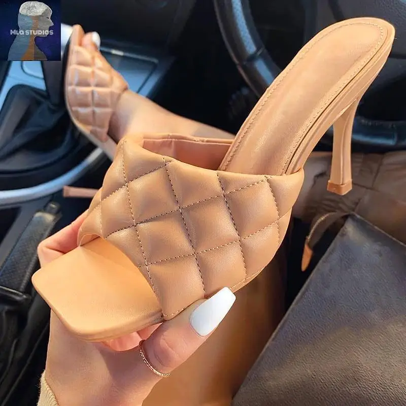 

Fashion women pumps luxury pu square toe high heeled sandals slipper shoes
