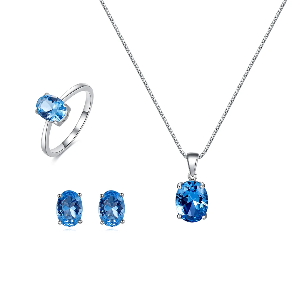 

Best Selling 925 SilverJewelry Oval Shaped Blue Zircon Necklace Gemstone Rings Earrings Jewelry Sets