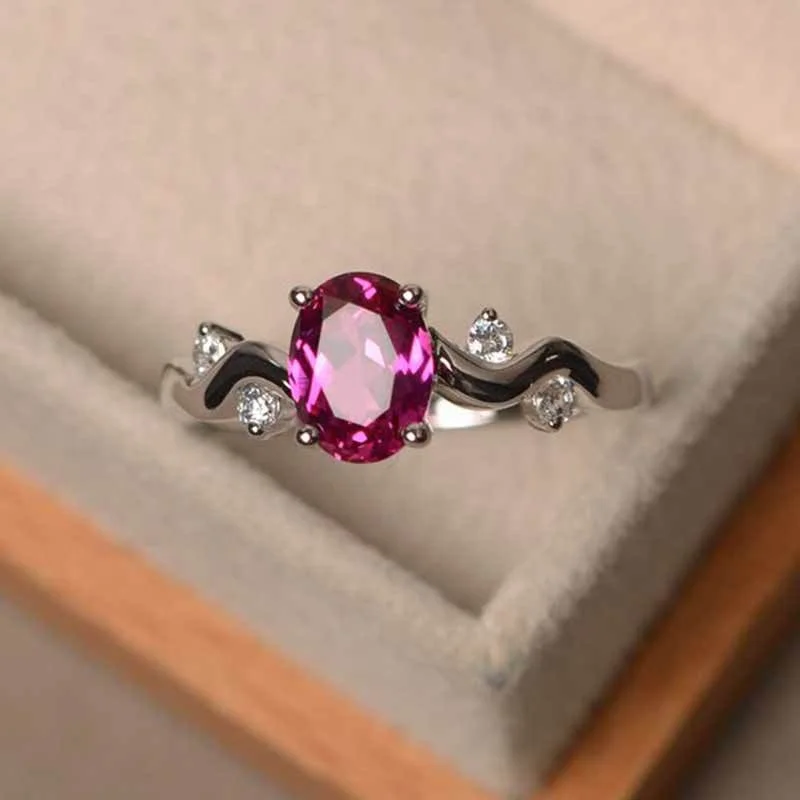 

Cute Female Wave Small Purple Stone Ring Unique Style Silver Filled Finger Ring Fashion Love Wedding Engagement Rings For Women