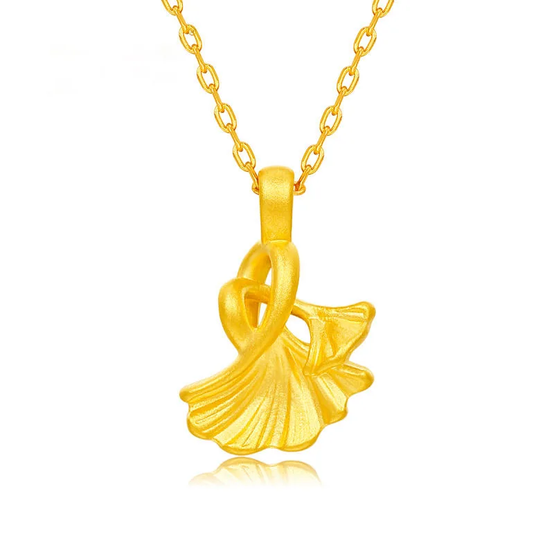 

Certified Pure Gold 999 Sansheng Apricot Pure Gold Genuine Pendant Women's 3D Hard Pure Gold Ginkgo Leaf Necklace Hot Wholesale