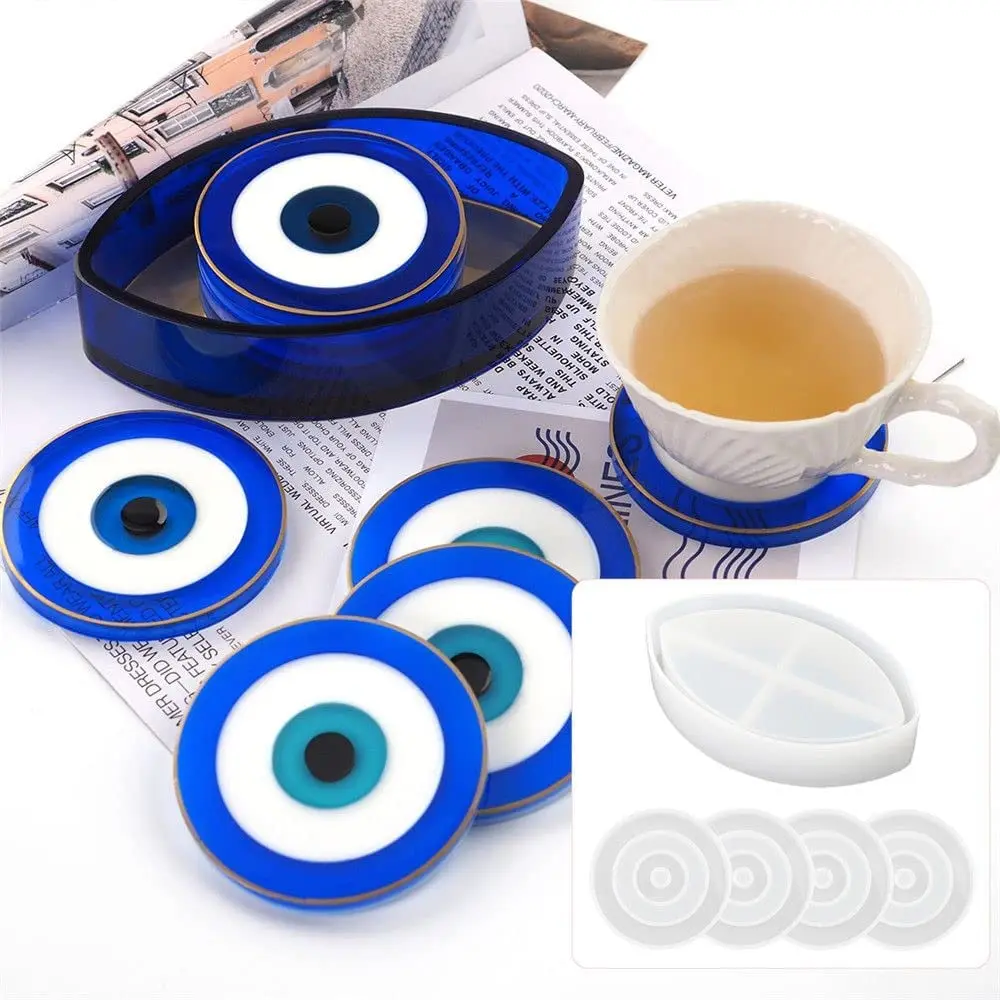 

Evil Eye Coaster Resin Mold 4Pcs Coaster Molds with 1Pc Coaster Storage Box Molds
