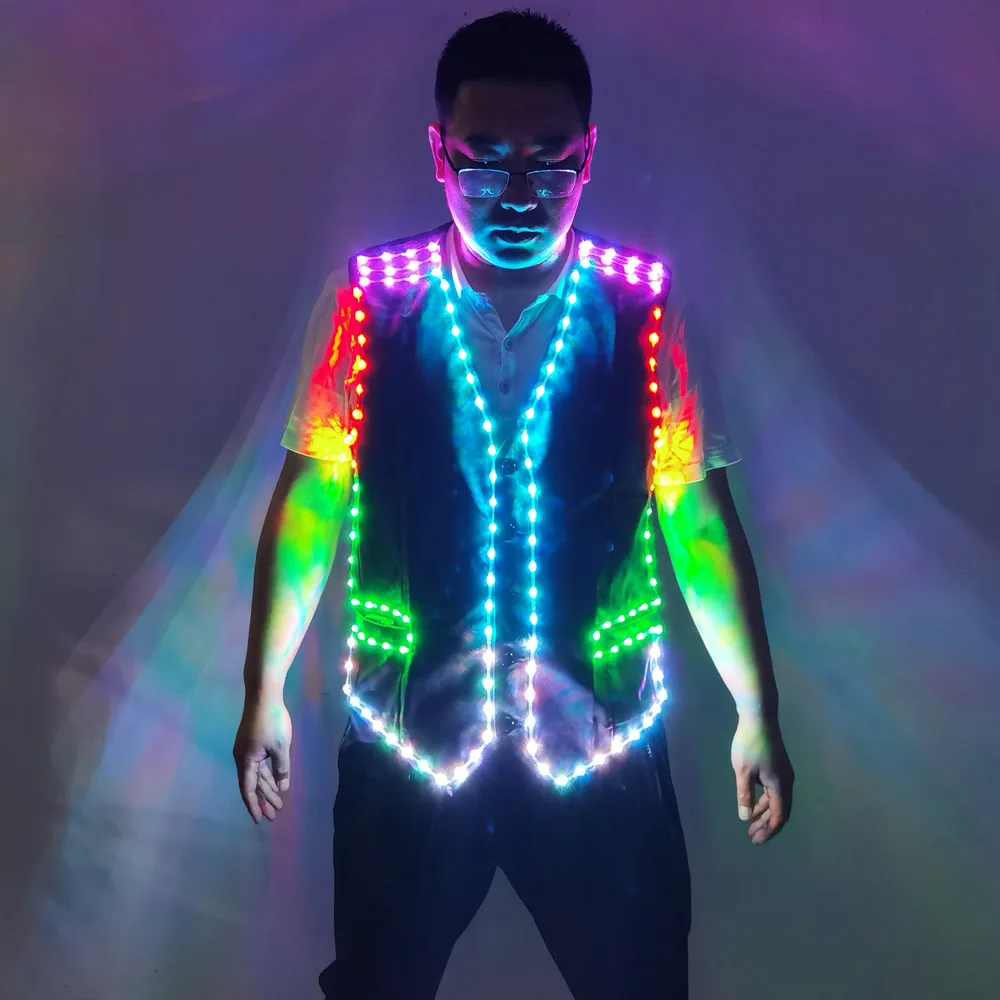 Colorful LED Luminous Vest for Ballroom Dancers DJ Singer Performer Stage Wear Jacket and Clothes for Waiters-Dance Costumes