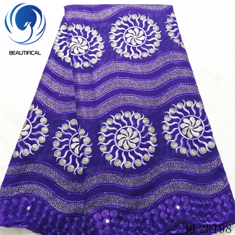 

Beautifical african swiss fabrics purple thick voile fabric round cotton lace ML2R198, Customized