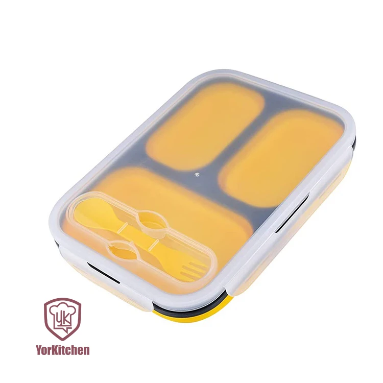 

Bento Box with Fork Spoon Lunch Bento Box 3-Compartment with Fork Spoon Collapsible Lunchbox