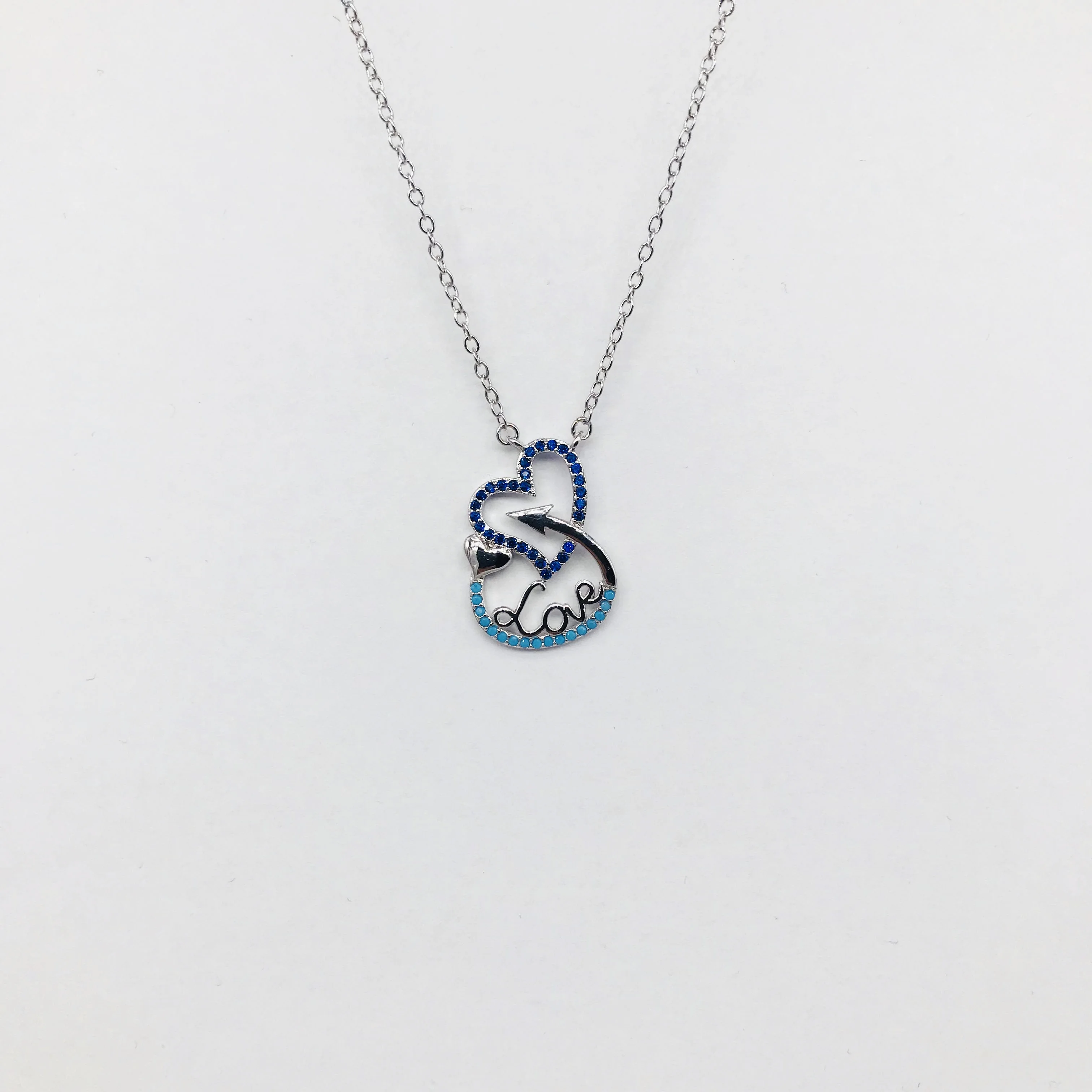 Refiny Perhiasan Simbol Cinta dengan Panah Turquoise Berbentuk Hati Kalung
