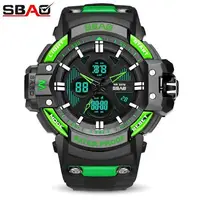 

SBAO S-8027 hot sell green gents digital watch comely plastic band water proof double display Chronograph auto date reloj watch