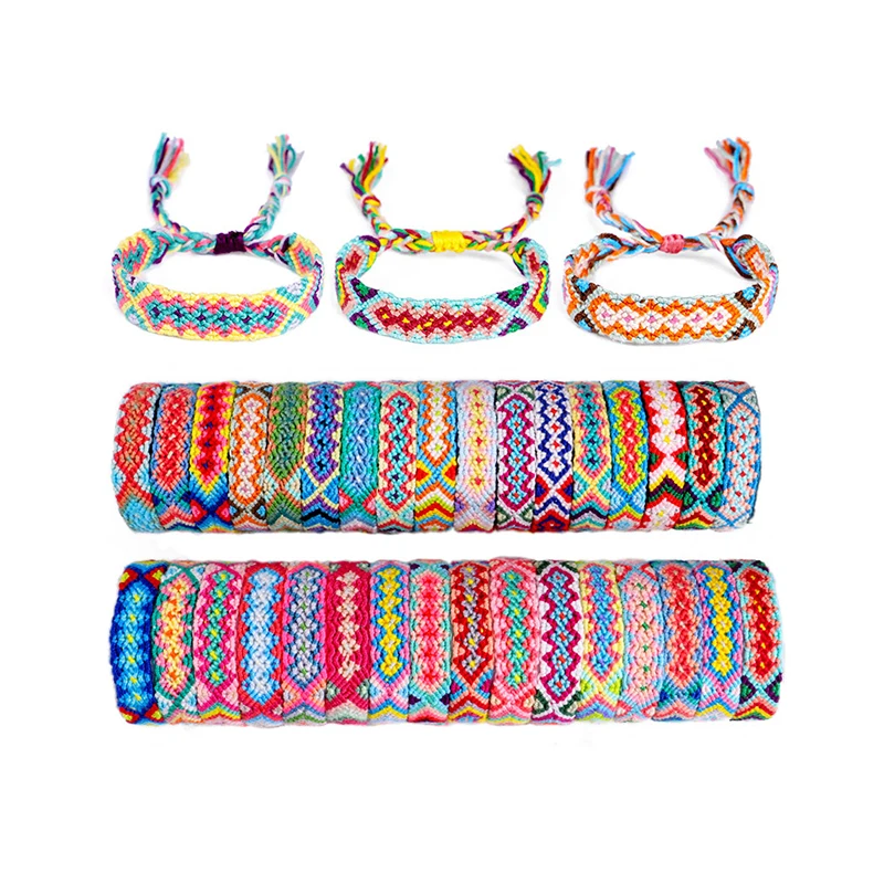 

Beautiful Colorful Fashion Wind Handmade Cord Woven Rainbow Cotton Ethnic Style Jewelry Rope Friendship Bracelets Embroidered