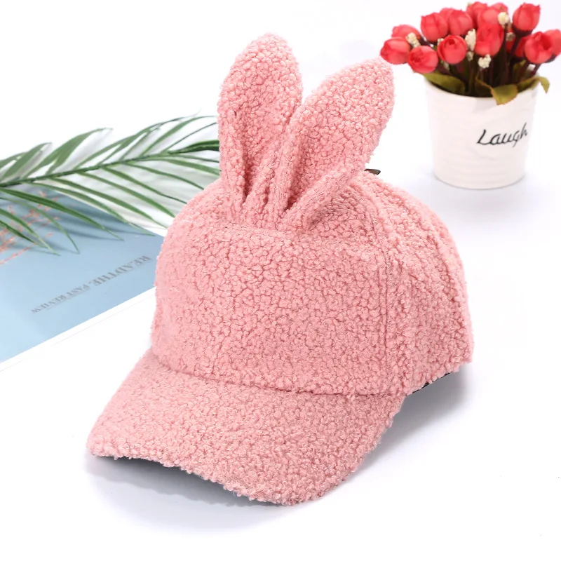 复活节粉红色黑色黄色和骆驼儿童冬季毛绒兔子帽子兔子耳朵棒球帽