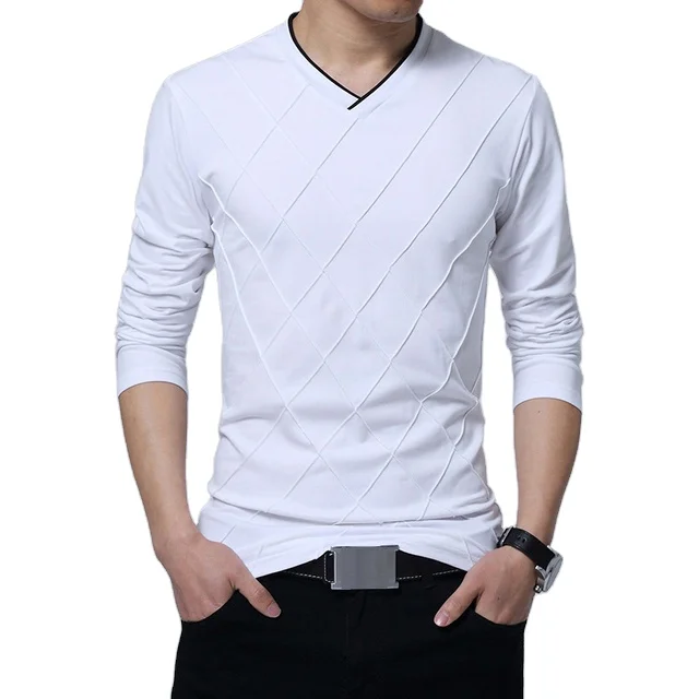 

2021 New men white long sleeve t shirt custom mens v neck long sleeve t shirt stylish long sleeve tshirt for men