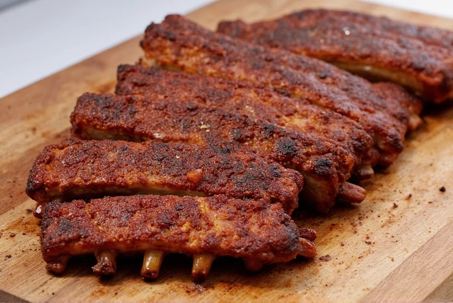 Platter of sizzling ribs ready to serve
