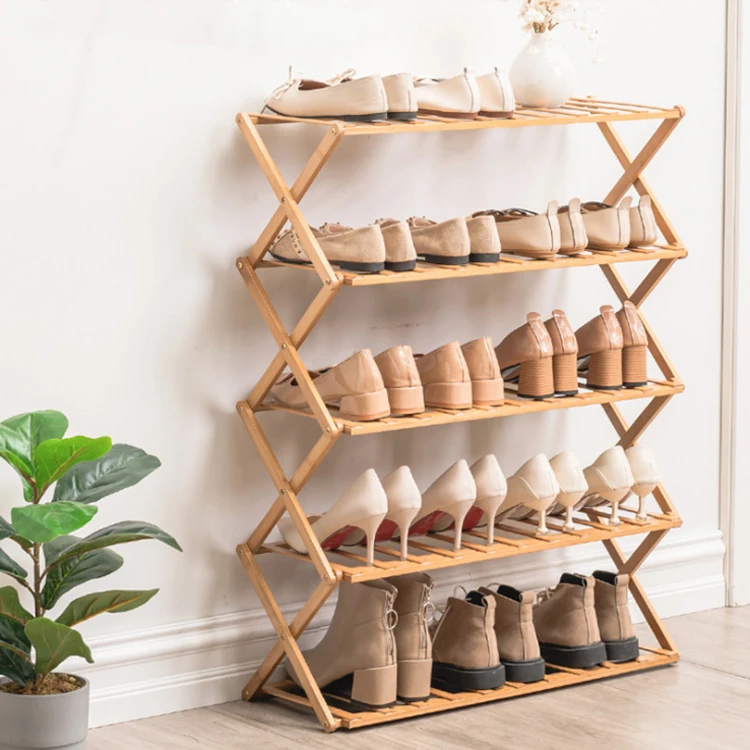 

Eco-friendly Bamboo Fold Shoe Rack 5-Tier Storage Organizer Natural Bamboo Wooden Shoes Holder