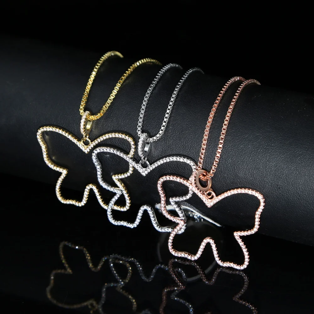 

Gold Silver Color Micro Pave Baguette Buttetfly Choker White Clear Cubic Zirconia Huggie Butterfly Charm Women Necklace, Black