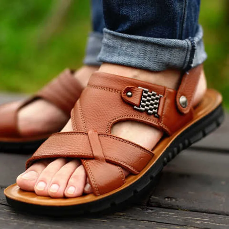 

Big Size 47 Leather Sandals Summer Classic Men Shoes Slippers Soft Sandals Men Roman Comfortable Outdoor Walking Footwear