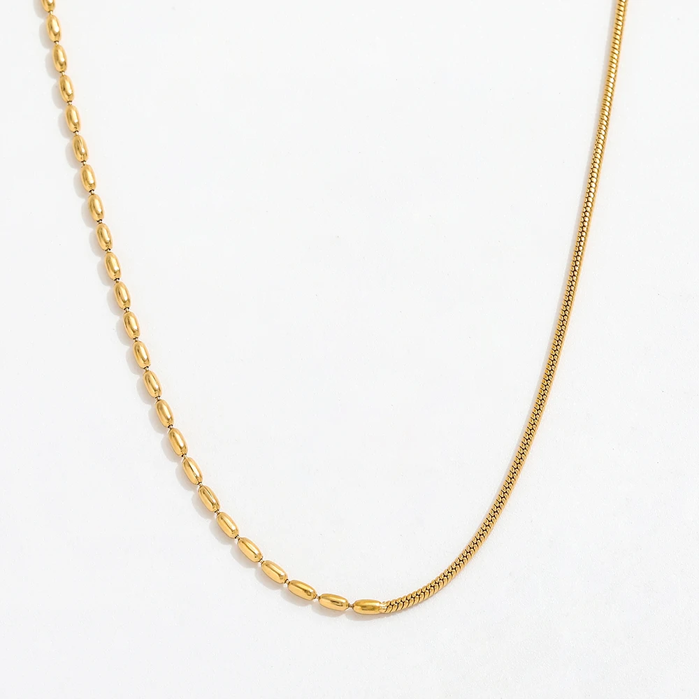 Joolim Jewelry 18K Gold Plated Beads Snake Chain Mixed Necklace Trendy Jewelry Wholesale