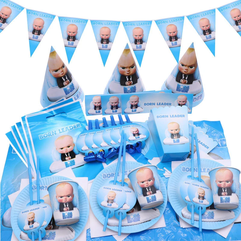 

Disposable Tableware Born leader Baby Boss Theme Paper Plate Cup Napkin Set For Kid Baby Birthday Party Decoration Supplies, Blue