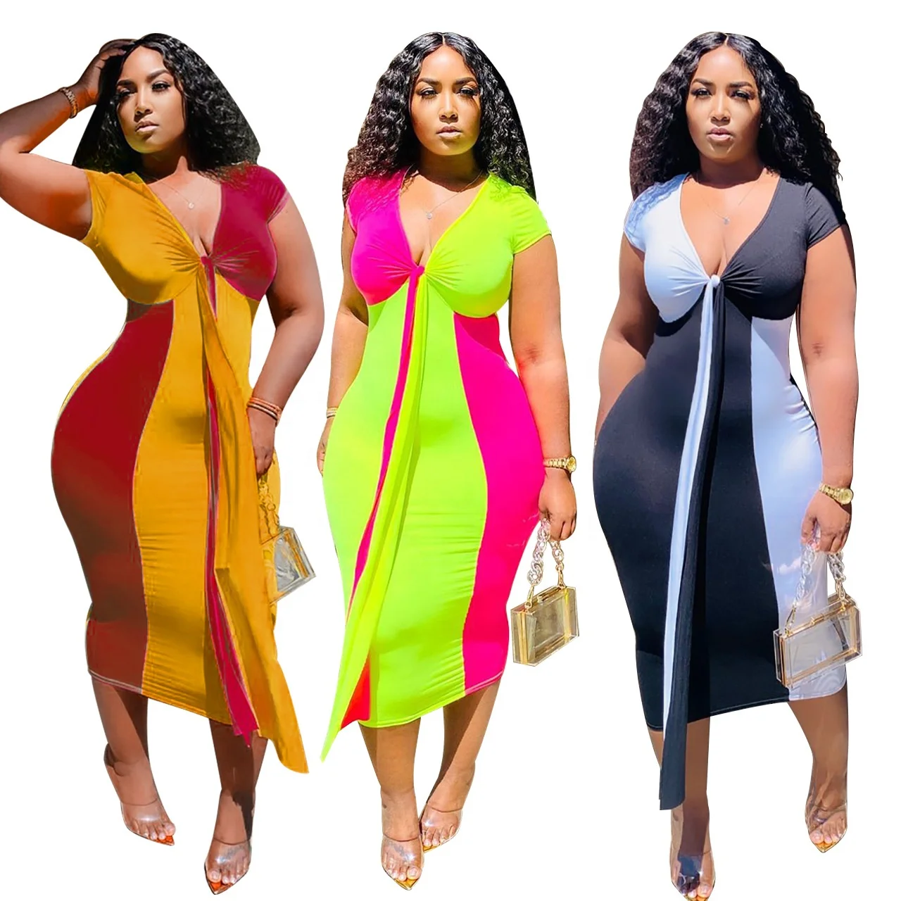 

AI16-539 New arrival African women plus size contrast color dresses