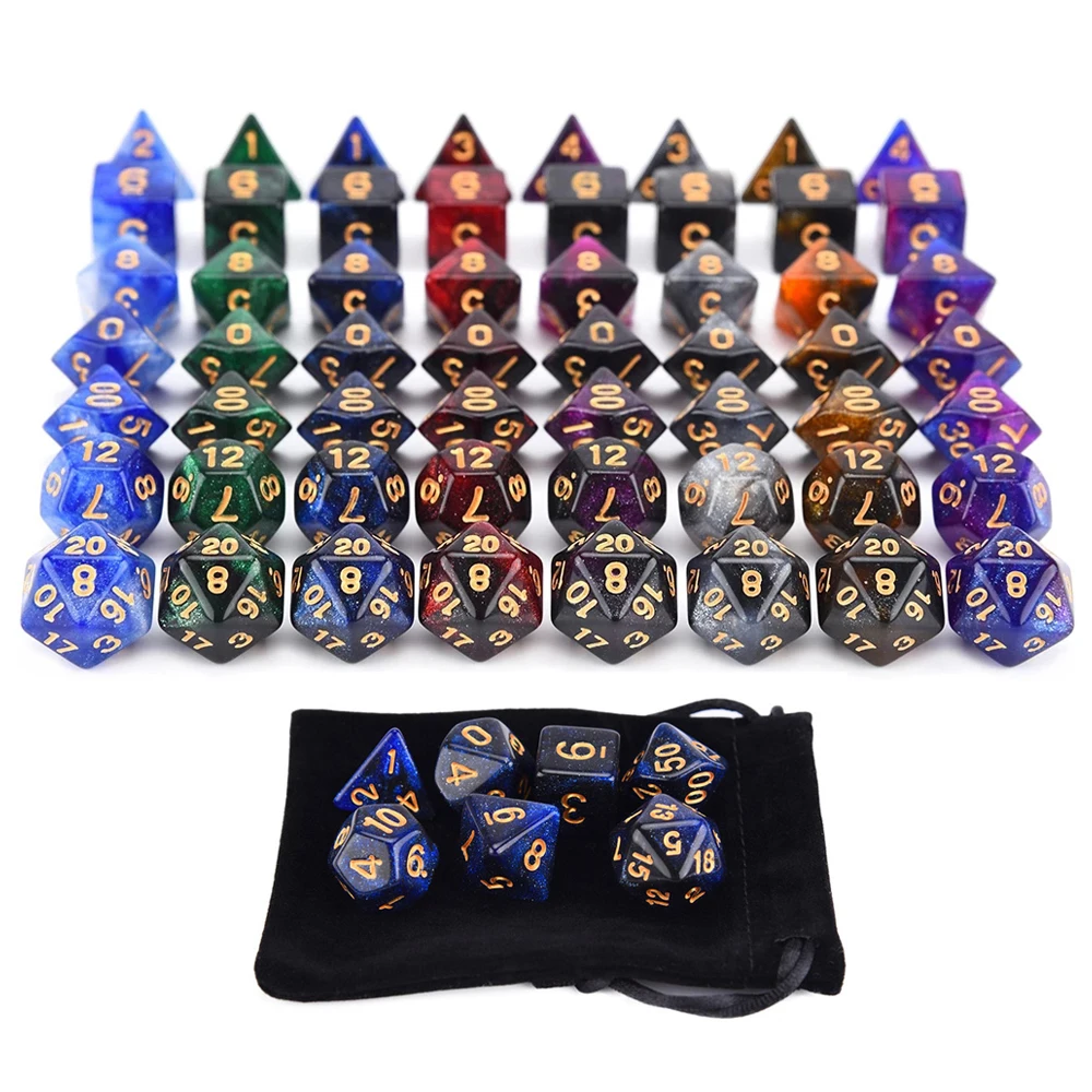 

Starry Sky Two-color Glitter Sparkle Cosmic Mixed Polyhedral DND Dice for RPG MTG Table Game Dice with Pouch