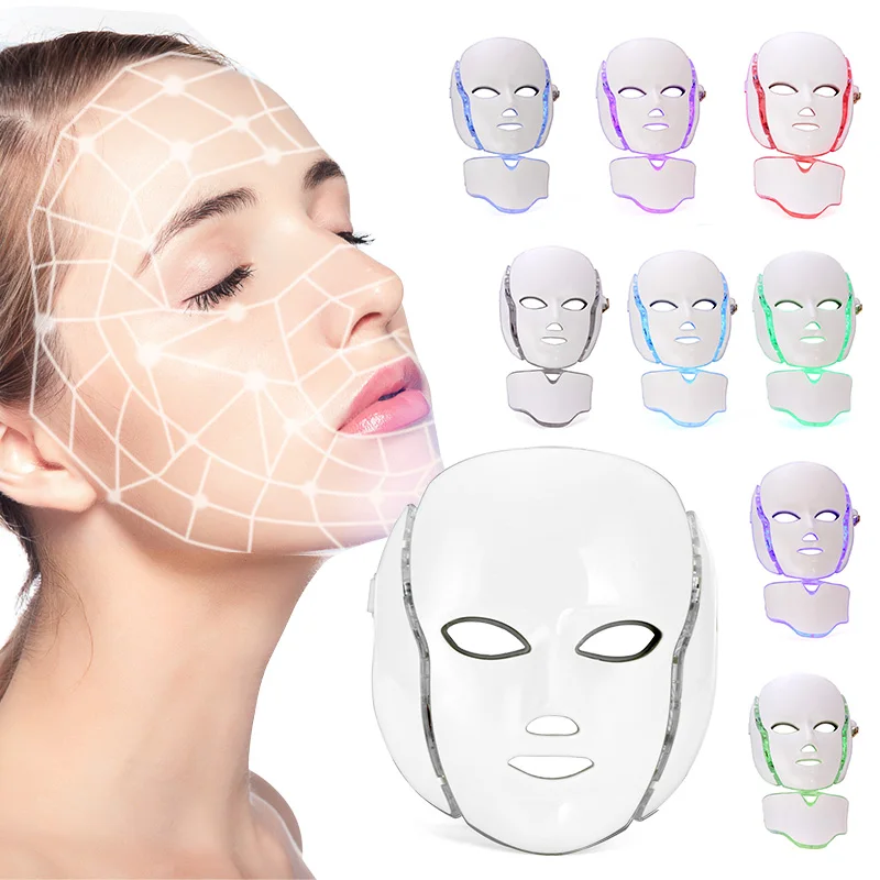 

Pro Korea 7 Color Led Photon Light Therapy Machine LED Facial Mask with Neck