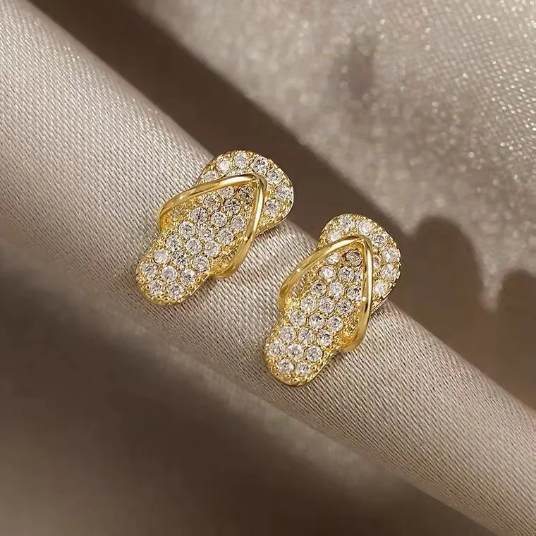 

joyffo Slipper Creative Small Earrings Brass Micro-set Zircon Earrings S925 Silver Stud Earrings For Women Girls