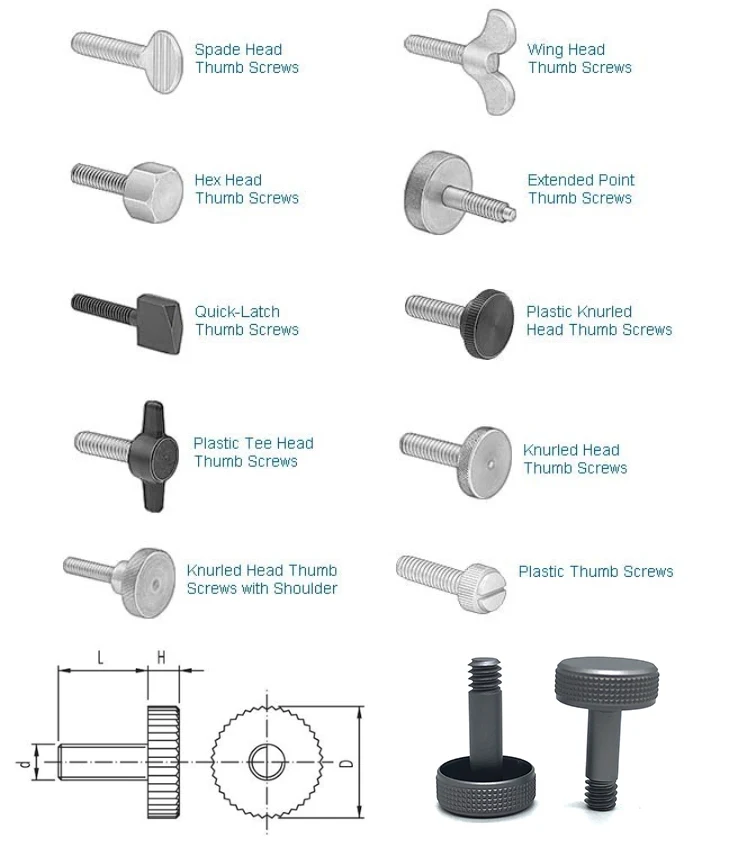 Knurled Thumb Screw Brass Aluminum Metal Black Plastic Knob Screws M6