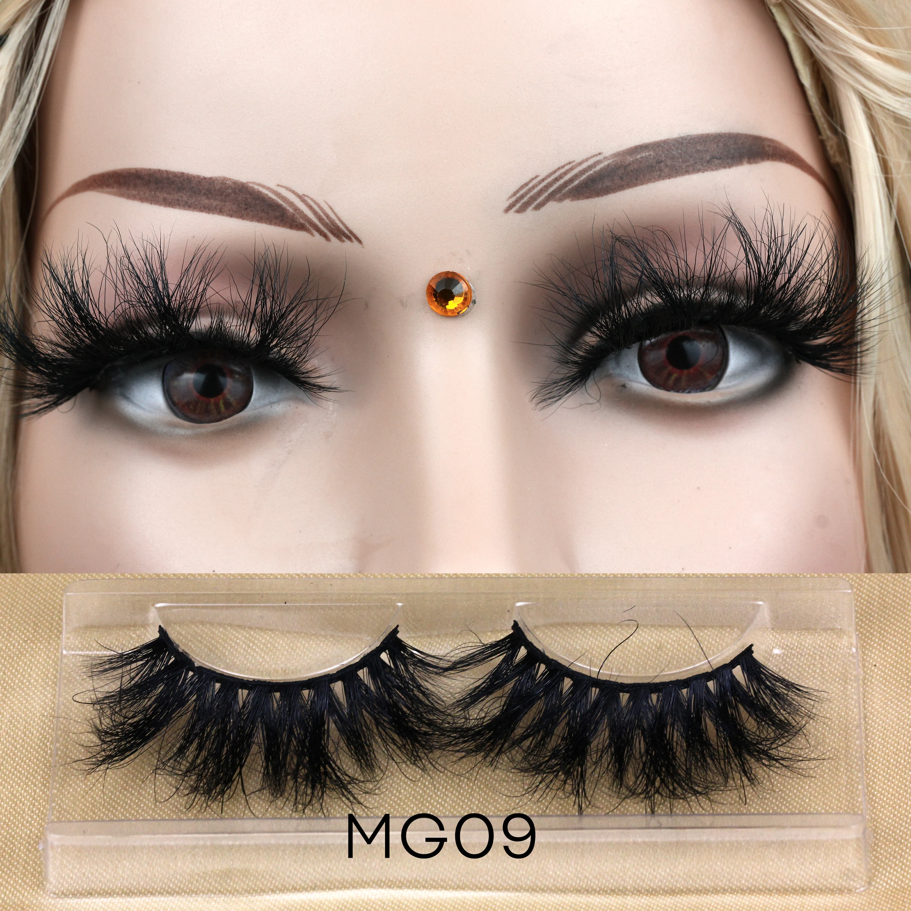 

MG09 wholesale 5d mink eyelashes strips natural fluffy eyelashes 25 mm 3d mink eyelash with magnetic box, Natural black