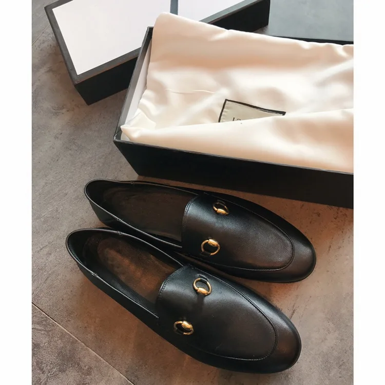 

High-end pure original G horse title buckle loafers flat British style with one step heel two wear leather single shoes
