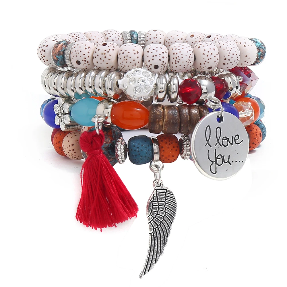 Fashion tassel charm bead bracelet Set for women wholesale N99182