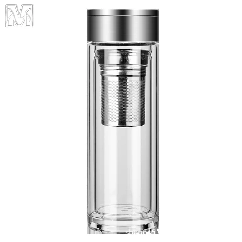 

Eco 2021 product double wall glass tea bottle and water separation teacup with tea infuser