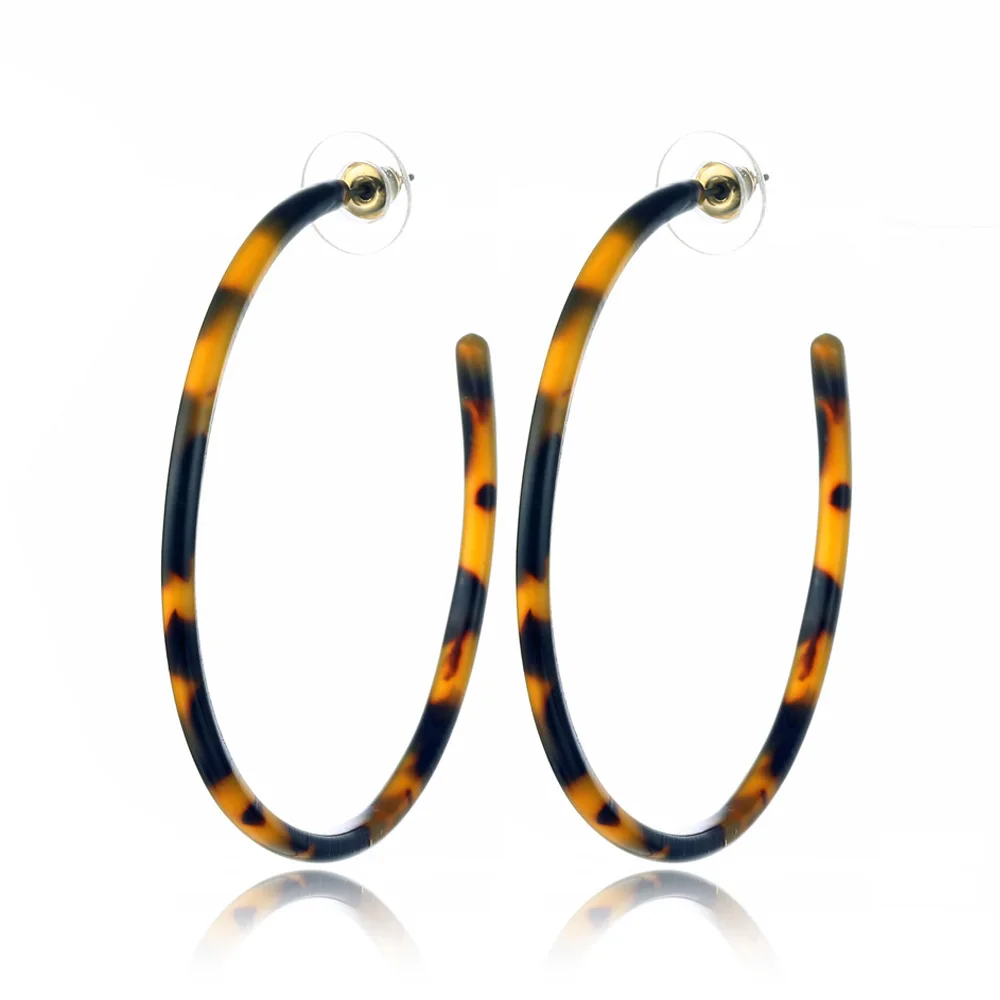 

JUHU Popular accessories leopard grain C shape alloy irregular drop earring acrylic stud earring more than one card for women, Colorful
