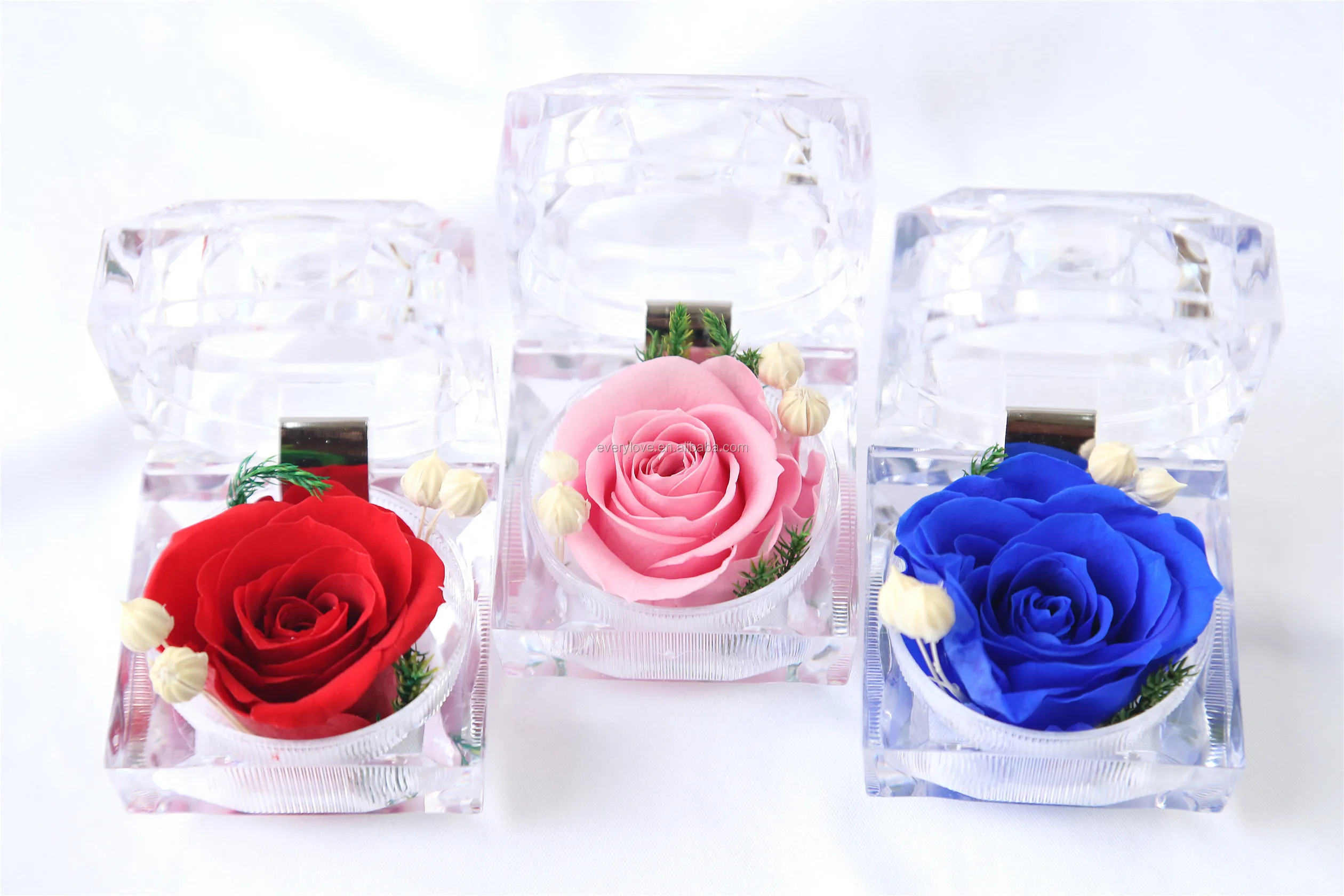 批发保存花玫瑰丙烯酸戒指盒eretnal玫瑰花戒指盒情人节礼物