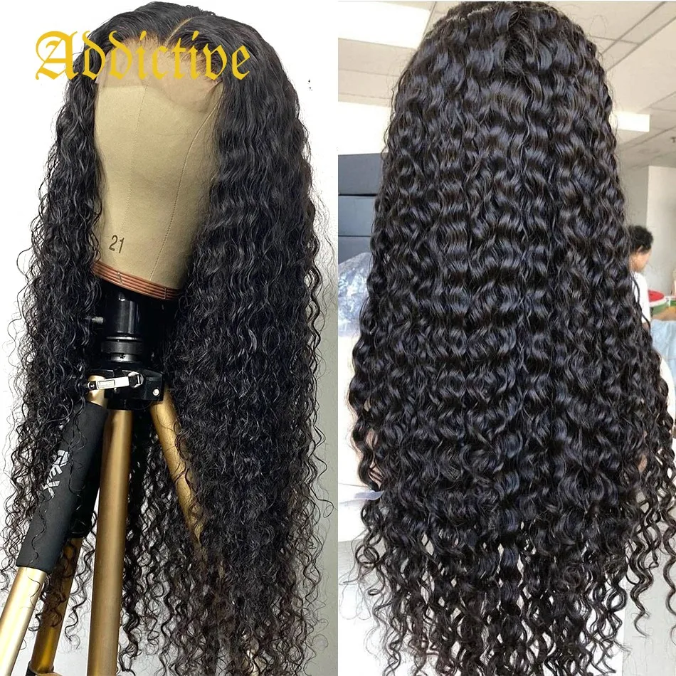 

Addictive Deep Wave Closure Lace Front Curly Wigs 28 30 Inches Pre Plucked Brazilian Human Hair 4x4 Glueless Lace Frontal Wig